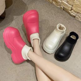 Slippers Solid Colour Fluffy Home Warm Slip On Cute Waterproof Platform Soft Sole Shoes Winter Plush Cosy & Comfy