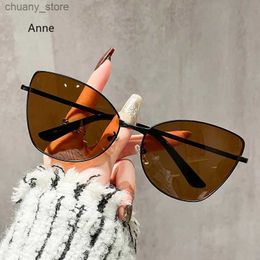 Sunglasses Fashion Ladies Cat Eye Rimless Sunglasses 2024 Women Brand Vintage Gradient Sun Glasses For Female Outdoor Sunscreen Eyeglasses Y240416