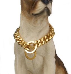 Chains 1215mm Wide High Quality Safety Pet Supplies Necklace Choker Gold Tone Stainless Steel Cuban Curb Link Chain Dog Collar 123595835