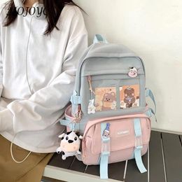 Backpack Women Fashion Backpacks Contrast Color Design Canvas Bag For Daily Leisure College Students Patchwork Knapsack