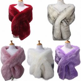 autumn Winter Luxury Faux Fur Shawl Scarves Ladies Plush Scarf Stole Cover Up For Wedding Party Bridal Fur Shrug Lg Wrap Cape d2EW#