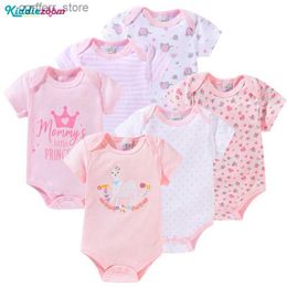 Rompers 3Pcs/lot Baby Girl Pink Bodysuits Summer Cartoon Clothes Suit for Newborn Girls Autumn Toddler Boy Cotton Jumpsuit Short Sleeves L410