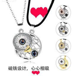 High end Sun Moon Couple Magnetic Projection Necklace for Men and Women Unique Design Alloy Chain with Collar Bones