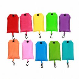 shop Bag Solid Colour Eco-friendly Folding Reusable Portable Shoulder Handbag Polyester for Travel Grocery E3R7#