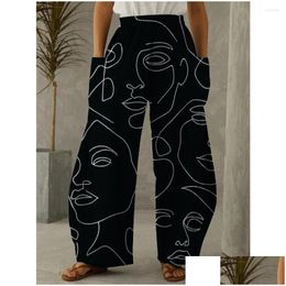 Calças femininas Capris Mulheres Moda larga larga perna larga africana Africana High Boledes Straight Fitness Troushers Pocket Yogo Pant Sportwear Drop Dhtly