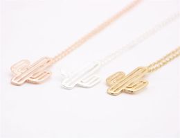Fashion Cactus hollow out design pendant goldplated silver necklace The most suitable gift for girs7040998