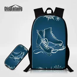 Backpack Dispalang 2pcs Sets Pen Bag Girls Kids School Bags Ice Skates Printing Student With Pencil For Teenagers