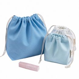 27*20cm Solid Drawstring Bag Pockets Eco Reusable Canvas Shop Bags Women Travel Storage Bag Cott Tote Pouch Jewelry Bag V56j#