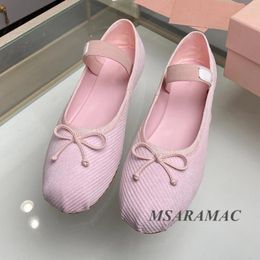 Casual Shoes Sweet Pink Corduroy Round Toe Flat Ballet Summer Women's Real Leather Lined Dance Comfortable Dress