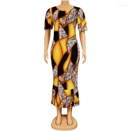 Party Dresses Yellow Print Leopard O Neck Butterfly Sleeve Elegant Dress Women Summer African Stretchy Bodycon Sexy Mermaid