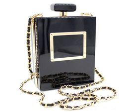 2021 New Famous Acrylic Box Perfume Bottles Shape Chain Clutch Evening Handbags Women Clutches Perspex ClearBlack4453547