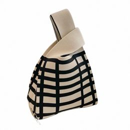 fi Stripe Knot Wrist Bag Handmade Knitted Vest Handbag Portable Mini Shoulder Bag Reusable Shop Bags Phe Key Pouch t3qw#