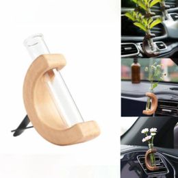 Vases Plant Breeding Station Mini Test Tube Solid Wood Vase Flower Car Air Vent Ornament Floral Container Home Decoration
