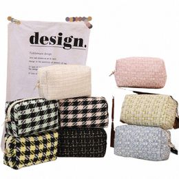 checkered Makeup Bag for Women Knitted Tweed Coarse Small Cosmetic Bag Travel Makeup Pouch for Women Toiletry Organizer g0cz#