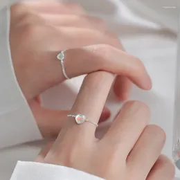 Cluster Rings Elegant Love Chain Adjustable Moonstone Ring Sweet Korea Temperament Color Heart-Shaped Cute Design For Women Jewelry