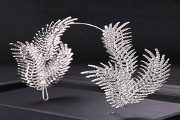 Shinny Rhinestone Feather Shape Bride Headband Tiaras and Crowns Headpiece Wedding Bridal Hair Jewelry Accessories for Women5449944