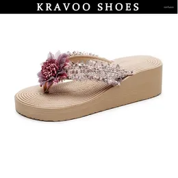 Slippers KRAVOO Women Shoes Bohemian Flip Flops Casual Platform Wedges Sandals Appliques Slipper Beach Slides Summer 2024