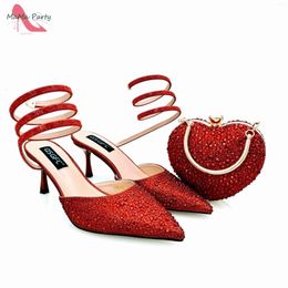 Dress Shoes Summer Special Design Slingback Pumps Match Hand Bag In Red Colour Think Heels African High Quality For Wedding