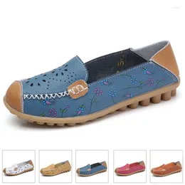 Casual Shoes Women Flat 2024 Fashion Ballet Summer Flower Print Genuine Leathe Loafers Ladies Flats Woman