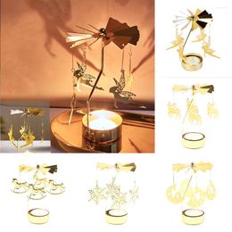 Candle Holders Gold Rotating Holder Spinning Carousel Tealight Candlestick Table Ornaments Wedding Party Christmas Gift Home Decoration