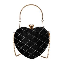 Ladies Evening Bag Sweet Heart-shaped Cute Handbag Diamond Studded Fashionable Chain Bag Versatile Shoulder Crossbody Bag