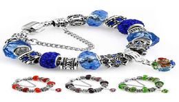 New Charm Bracelets for Women Girls Vintage Antique Silver Pink Blue Green Red Purple Crystal Diamond Designs Beads Jewellery Bangles2086878