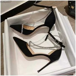 Dress Shoes Elegant Wedding Shoes Woman Ankle Strap Sandals Jewel Thin Heels Brideshoes Pointed Toe High Heels Slingback PumpsL2404