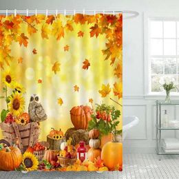 Shower Curtains Fall Pumpkin Autumn Maple Harvest Falling Leaves Thanksgiving Day Bath Curtain Bathroom Bathtub Decor With Hooks