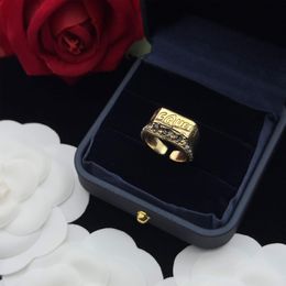 Luxury Designer branded thick love Ring 18K Gold Silver Rose Stainless Steel letter logo engrave Rings Women men lovers Jewelry party gift