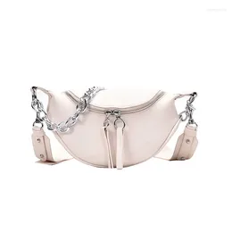 Shoulder Bags White Messenger Handbags Small Chest Bag Travel Silver Chain Design PU Leather Crossbody For Women 2024