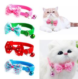 Cat Collar Bell Candy Colour Adjustable Bow Tie Bell Bowknot Collar Necktie Puppy Kitten Dog Cat Pet4223206