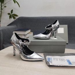 Dress Shoes Chain Heel 105mm Pumps Silver Genuine Leather Season Fashion Designer American Wedding