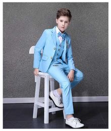 Suits Flower Boys Blue Wedding Suit Kids Party Photograph Suit Teenager Birthday Tuxedo Dress Children Graduation Stage Show Costume