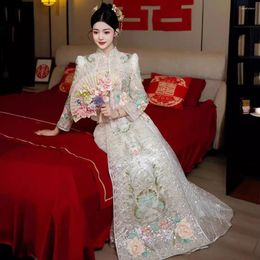 Ethnic Clothing Women Wedding Bridal Dresses Chinese Style Xiuhe Elegant Beading Qipao Cheongsams Embroider Peony Banquet Gown