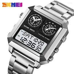 Wristwatches SKMEI Genuine Men's Electronic Watch Square Countdown Mary Gold Stainless Steel Strap 4 Time Timer Alarm Clock EL Luminous 2204