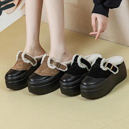 Casual Shoes Women's Platform Snow Warm Plush Female Shoe 2024 Winter Genuine Leather Half Women Thick Sole