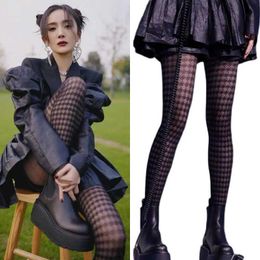 Sexy Socks Night Experiment Houndstooth Black Stockings Summer Thin Jk Sexy Fishnet Stockings Personality Printing Pantyhose Goth Tights 240416