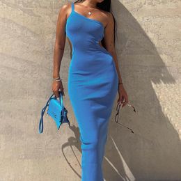 Casual Dresses INS Style 23 Autumn Solid Colour Shoulder Cut Out Backless Slit Elegant Long Dress Female European And American Women's