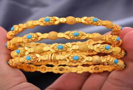 Bangle 4pcsLot 24k Dubai Two Gold Colour Bangles Bracelet For Women Girl African Eritrea Wedding Bridal Bangels Jewelry9324722