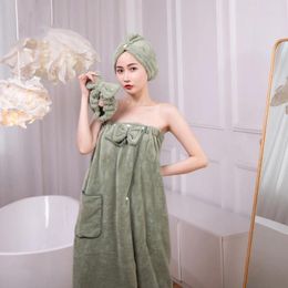 Towel 3PCS Coral Fleece Bath Dress Soft Absorbent Bow Hair Dry Cap Headband For Women Girls Microfiber