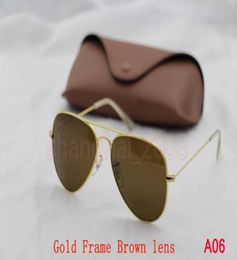 2020 High Quality Classic Pilot Sunglasses Designer Brand Mens Womens Sun Glasses Eyewear Gold Metal Green 58mm 62mm Glass Lenses 4689047