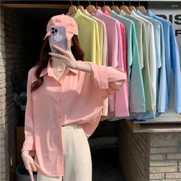 Women's Blouses Turn-down Collar Long Sleeve Blouse Casual Spring Summer Loose Tunic Tops Button Up Figure Flattering Blusas