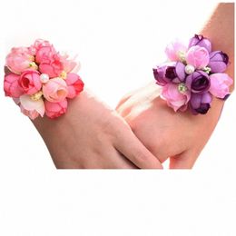 wedding Silk Fr Bracelet For Bridesmaid Rose Wrist Corsage Bracelet Wedding Groom Boutniere Pins Marriage Bridal Accory R8sV#