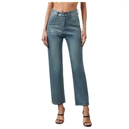 Women's Pants Plus Size Jeans Women American Retro Mid Waist Ankle Length Denim Vintage Distressed Bleached Straight Pantalones