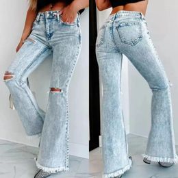 Women's Jeans Perforated Buttocks Lifted For Water Washed High Waisted Pants Straight Leg Autumn 2024