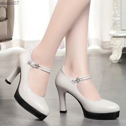 Dress Shoes Elegant Comfort Shallow Soft Leather Shoes Women Mary Jane Spring Block High Heels Office Shoes Platform Pumps Commuting FashionL2404