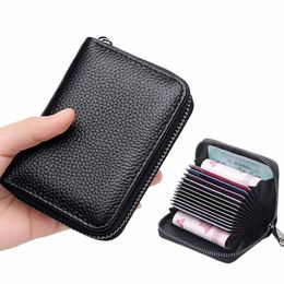 genuine Leather RFID Blocking Credit Card Holder Wallet - Stylish Accordi Design with 12 Card Slots and 2 C Coin Pockets i13a#