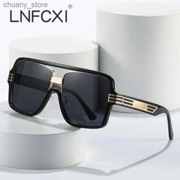 Sunglasses LNFCXI Retro Double Bridges Women Sunglasses Fashion Pink Gradient Eyewear Trending Hollow Blue Sun Glasses Men Shades Y240416