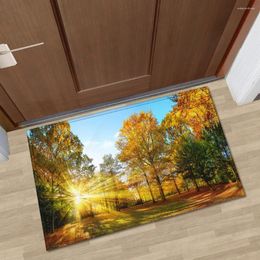 Carpets 3D Printed Welcome Door Mat Microfiber Autumn Scenic Pattern Floor Mats For Hallway Balcony Non Slip Indoor Doormat Washable