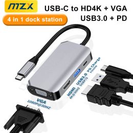 Hubs MZX 4in1 Docking Station USB 3 0 Hub HDMICompatible HD VGA Splitter Extensor Adapter Type C Dock Laptop PC Computer Accessories